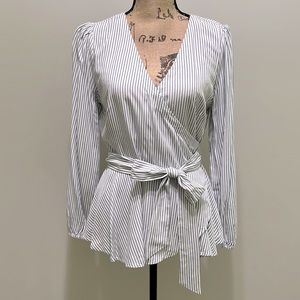 Loft Brand. Size Small. Wrap Around Blue & White Stripe Women’s Blouse.
